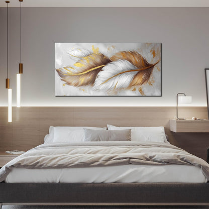 Leaf Canvas Wall Art for Living Room Large Size - White and Brown Gold Pictures Wall Art for Bedroom - Modern Wall Art Office Size 29" x 59"