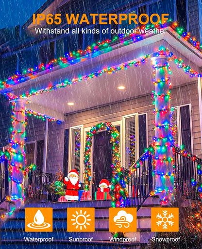 197FT 600 LED Christmas Lights Outdoor, Plug in Christmas Tree Lights 8 Modes, Waterproof Green Wire String Twinkle Lights for Indoor Classroom Garden Patio Party Holiday Decorations, Multicolor