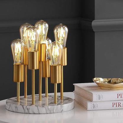 JONATHAN Y 13.5" Brass Gold 7-Light Modern Metal and Resin Accent Lamp, Mid-Century Cluster Table Lamp with Marble Base for Living Room, Bedroom, LED Bulbs Included JYL1060A
