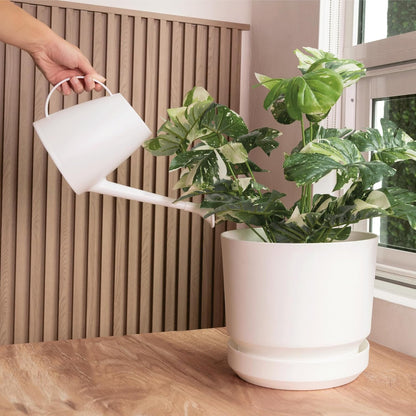 Elly Décor 8 inch Plastic Cylinder Planter Pot with Self-Watering Saucer and Drainage Hole,Lightweight & Extremely Durable, 8"x 8", White