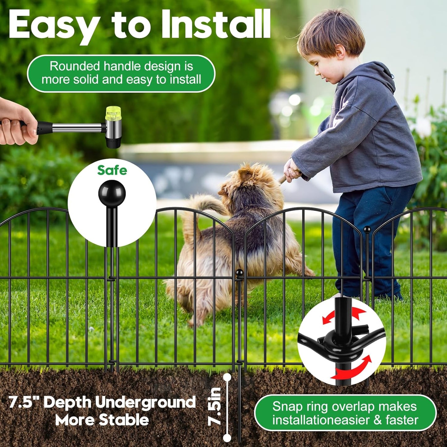 Decorative Garden Fence 17in (H) x50ft (L), Arched Rustproof Metal No Dig Fence for Dogs & Rabbit, Ornamental Animal Barrier for Flower Beds, Border Panels Fencing for Yard & Patio Outdoor Decor