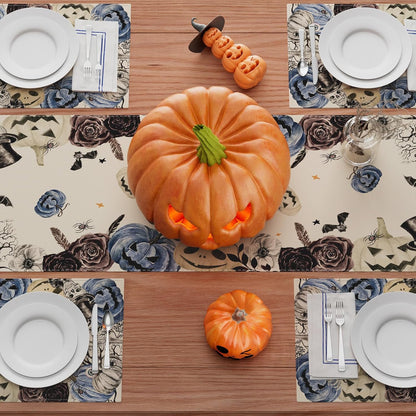 XCHI Spooky Blue Pumpkin Halloween Table Runner Party Table Decoration for Home Kitchen Dining Holiday Decor 13x120 Inch
