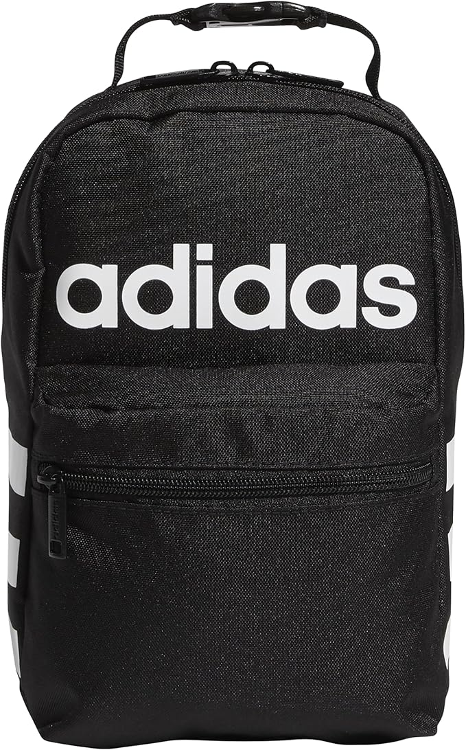 adidas Santiago Lunch Bag Cooler for Women and Men, Insulated Food Container Box with Mesh Pocket, Black/White/2.0, One Size