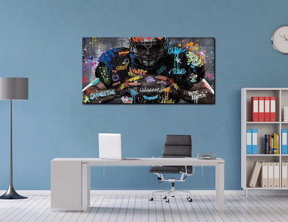 JKWALL77 American Football Canvas Wall-Art for Bedroom - Room Decor for Teen Boys - Graffiti Wall Art Ready to Hang Size 40" x 20"