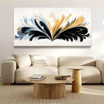 QSQ Large Black And Gold Abstract Wall Art For Living Room Canvas Art Wall Decor Abstract Blue Feather Wall Decor Print Picture For Bedroom Apartment Office Home Wall Decoration 29 X 58 Inch