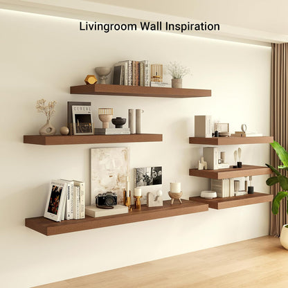 Heimlove 12 Inch Deep Floating Shelves, 48 x 12 inches Long Wall Shelf, Rustic Wood Wall Shelves for Fireplace Mantel, Set of 1 (Walnut)