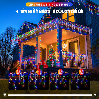 JMEXSUSS 800 LED Christmas Icicle Lights Outdoor Plug-in, Multicolor Waterproof, 8 Modes With 160 Drops for Bedroom House Holiday Party Decorations