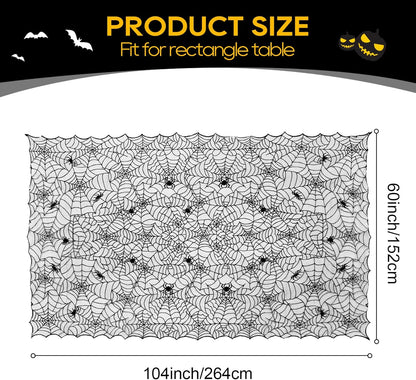 eZAKKA Halloween Table Cloth, 60"x104" Spider Webs Tablecloths Black Tablecloth Lace Fabric Table Cloths Spooky Table Cover for Rectangle Tables for Parties Gothic Halloween Home Decorations