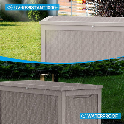 Vixzen 260 Gallon Resin Deck Box, Lockable Outdoor Storage Box for Patio Cushions Storage Furniture,Garden Tools, Pool Supplies, Weatherproof and UV Resistant- Grey