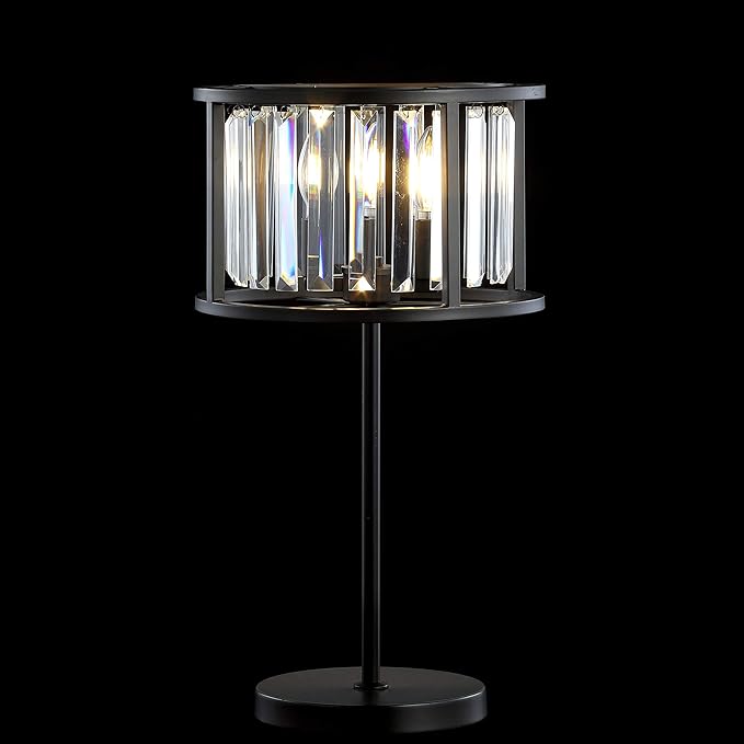 JONATHAN Y 21.5" Oil Rubbed Bronze 2-Light Metal and Crystal Table Lamp, Traditional Geometric Bedside Lamp with Linear Crystals for Living Room, LED Bulbs Included JYL9053A