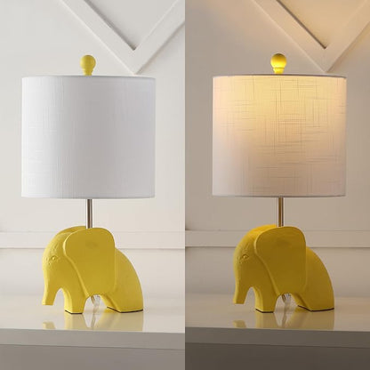 JONATHAN Y 17.5" Yellow Elephant Kids Table Lamp, Whimsical Resin Bedside Lamp with White Linen Drum Shade for Bedroom Playroom Nursery, LED Bulb Included, UL Listed (JYL1143C)