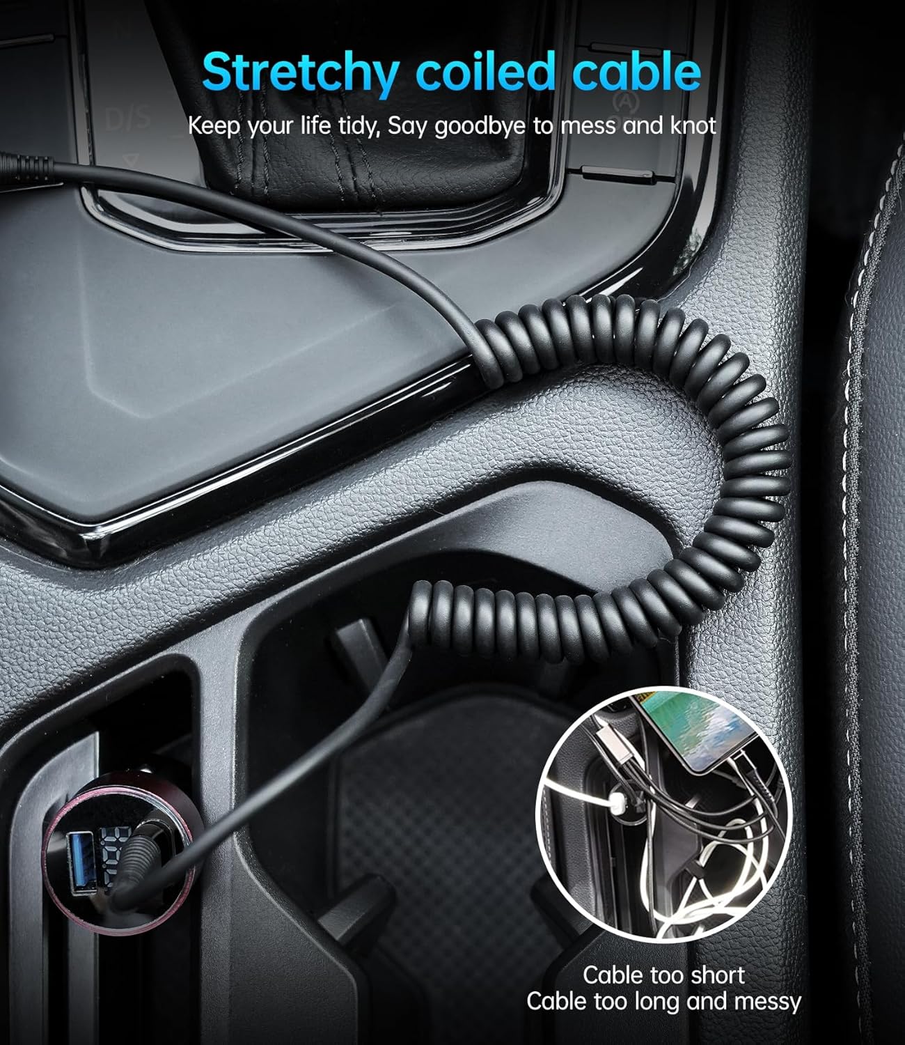 PRAKIE Coiled USB C Cable Fast Charging for Car 3FT/5FT, USB A to USB C Cable, Type C Charge Cord USB-C Charging Cable Compatible with iPhone 16/15/Samsung Galaxy S20 and More USB C Devices-Black