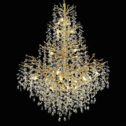 H65'' Gold Tree Branch Crystal High Ceilings Chandeliers, 27-Lights Modern K9 Crystal Staircase Chandeliers, D48'' Foyer Chandelier for High Ceiling, Luxury Large Living Room Chandelier