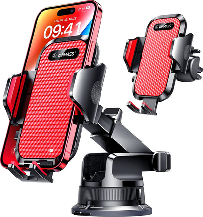 VANMASS [Pro Version] Universal Car Phone Mount [Super Suction Cup] Dashboard Phone Holder, Handsfree Windshield Dash Vent Phone Holder Car, Compatible for iPhone 16 15 14 13 Samsung LG & Truck,Red