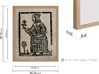 Poster Master Vintage Woodcut Poster - Retro Medieval Print - Gift for Gothic, Horror Fan - Witch Holding a Plant, Magic, Spell, Herbalist - Wall Decor for Bedroom, Dorm, 16x20 Beige Framed