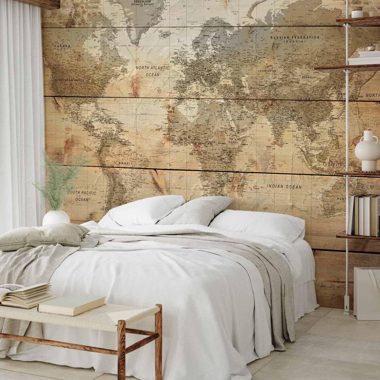 artgeist Wall Mural World Map 157x110 in - XXL Non-Woven Wallpaper Fleece Wall Decor Photo Print Picture Image Design Home Map of The World k-A-0218-a-a