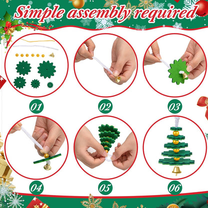 Hollowfly 50 Sets Felt Christmas Tree Ornament Craft Kit Small Layered Christmas Tree Felt Crafts for Xmas Decoration Stocking Stuffer Holiday Fun School DIY Activities