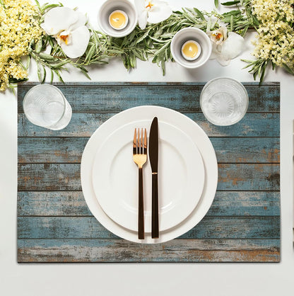 Rustic Wooden Board Print Placemats Set of 4 Vintage Wood Grain Texture Farmhouse Place Mats Washable Heat Resistant Non-Slip Linen Table Mats for Party Kitchen Dining Outdoor Indoor Decor