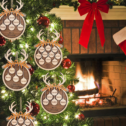 Personalized Christmas Ornaments 2025 with Family Names Custom Wooden Ornaments for Christmas Tree Personalized Christmas Ornament Gifts (1-10 Names)