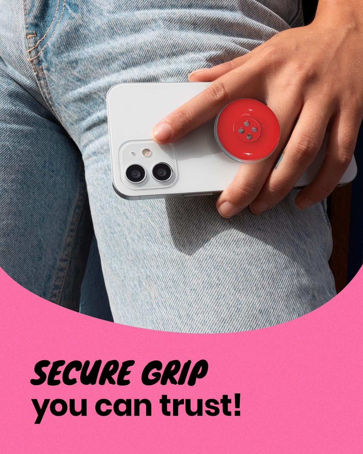 Solid Color Button Phone Grip – Minimalist Design, Durable and Lightweight, Grip and Stand for Smartphones (Red, Adhesive Type)