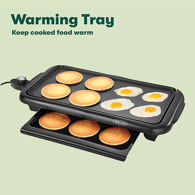 bella Electric Griddle with Warming Tray - Smokeless Indoor Grill, Nonstick Surface, Adjustable Temperature & Cool-touch Handles, 10" x 18", Copper/Black, PFOA & PTFE Free
