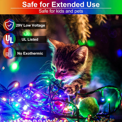 100FT 300 LED Christmas Lights Outdoor, Multicolor Christmas String Lights with 8 Modes Waterproof, Green Wire Twinkle Tree Light for Indoor Home Garden Patio Xmas Party Decorations