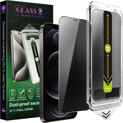 (2-Pack Anti-Spy Privacy Screen Protector for iPhone 12 Pro Max(6.7-Inch),9H Tempered Glass,Full Coverage,Anti-Fingerprint,Auto Dust Removal,Bubble-Free,Easy Installation