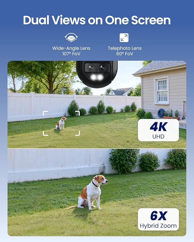 REOLINK 4K Wired WiFi Outdoor Security Camera, 8MP Dual Lens, 360 PTZ Camera, Auto Tracking, 2.4/5GHz Wi-Fi Smart Person/Vehicle/Animal Detection, 6X Hybrid Zoom, Color Night Vision, TrackMix WiFi