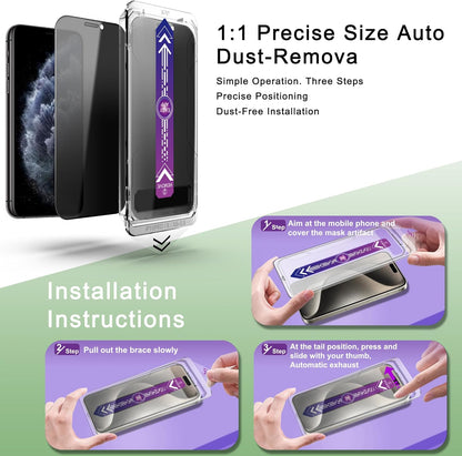 2 Pack Privacy Screen Protector for iPhone 11 Pro and iPhone Xs and iPhone X 5.8-Inch Auto Dust Removal, No Bubbles,Anti-Spy Tempered Glass Film, Easy Installation