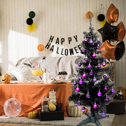 Lulu Home Halloween Hanging Ornaments, 34 Ct 1.57" Pre-Strung Plastic Balls, Shatterproof Barrel Packed Balls for Holiday Party Wreath Tabletop Tree Decorations, Dark Purple