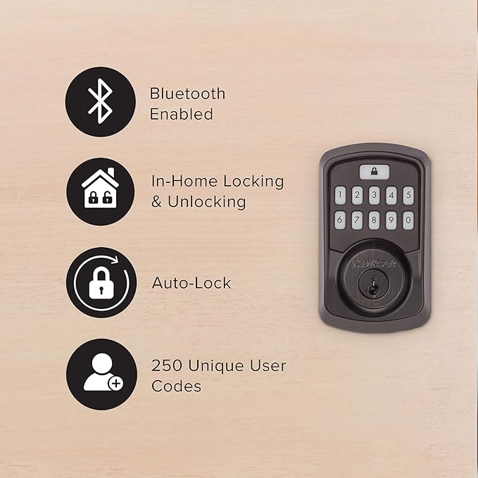 Kwikset 99420-002 Aura Bluetooth Programmable Keypad Door Lock Deadbolt Featuring SmartKey Security, Venetian Bronze