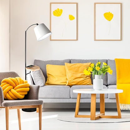 OttLite Good Housekeeping Shaded Modern LED Floor Lamp for Bedroom with Tray, Wireless Charging Table, Designed to Reduce Eyestrain, Adjustable Shade, ClearSun LED Bulb, Reading Light & Studying Lamp
