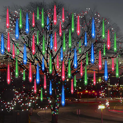 Christmas Lights Outdoor Tree Cascading Icicle Lights 12 inch 8 Tubes Shooting Star Waterfall Meteor Shower Falling Rain Light for Holiday Decorations Wedding Party New Year (Multi Color)