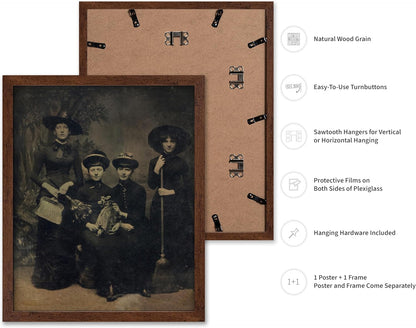 Poster Master Vintage Photograph Poster - Retro Halloween Print - Gift for Artist, Friend - Four Witches Wearing Robes, Sabbath, Coven, Sorcery - Wall Decor for Home, Office, 16x20 Brown Framed