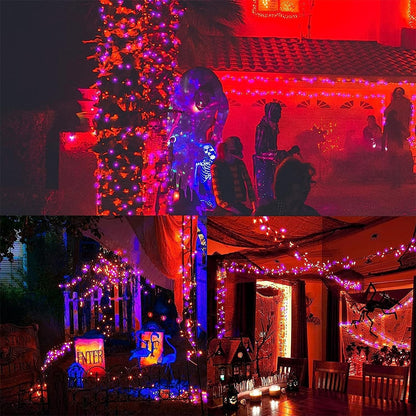 WATERGLIDE 2 Pack 50 LED Outdoor Halloween Lights, 16 FT Mini String Light with 8 Modes, Waterproof Battery Operated Tree Lights for Indoor Outdoor Patio Garden Party Decoration, Orange & Purple