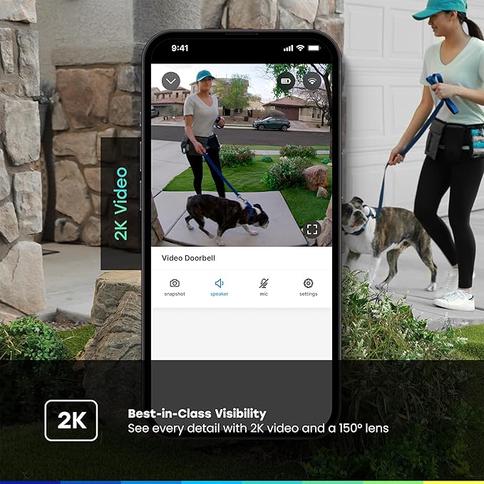 Chamberlain myQ Video Doorbell | 2K Camera, Battery/Wired, Color Night Vision, Live View with 2-Way Talk, Motion Detection & Real-Time Alerts, 150 Deg Wide View, Black