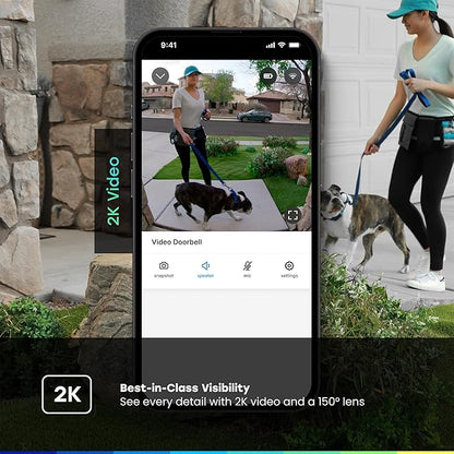 Chamberlain myQ Video Doorbell | 2K Camera, Battery/Wired, Color Night Vision, Live View with 2-Way Talk, Motion Detection & Real-Time Alerts, 150 Deg Wide View, Black