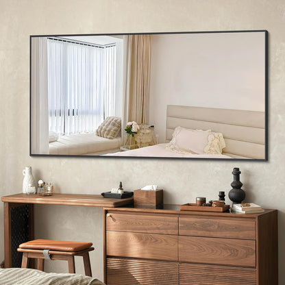 Black Bathroom Mirror for Wall, 55x30 Inch Rectangle Mirrors with Metal Frame, Modern Vanity Wall Mirror Decor for Bathroom Living Room, Entryway Hangs Horizontal or Vertical