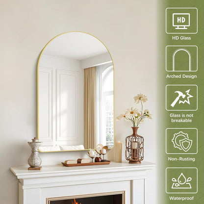 Arched Bathroom Mirror, 24"x36" Gold Arched Mirror for Bathroom, Wall Mounted Mirror, Gold Vanity Wall Mirror w/Metal Frame for Bedroom, Entryway, Living Room, Vertically Hanging