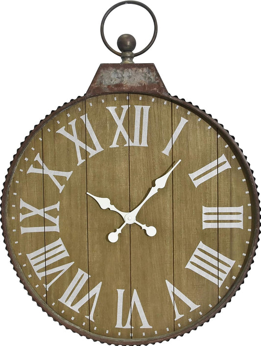 Oldtown 29" x 24" Hanging Ring Farmhouse Vintage Pocket Watch Country Style Wall Clock