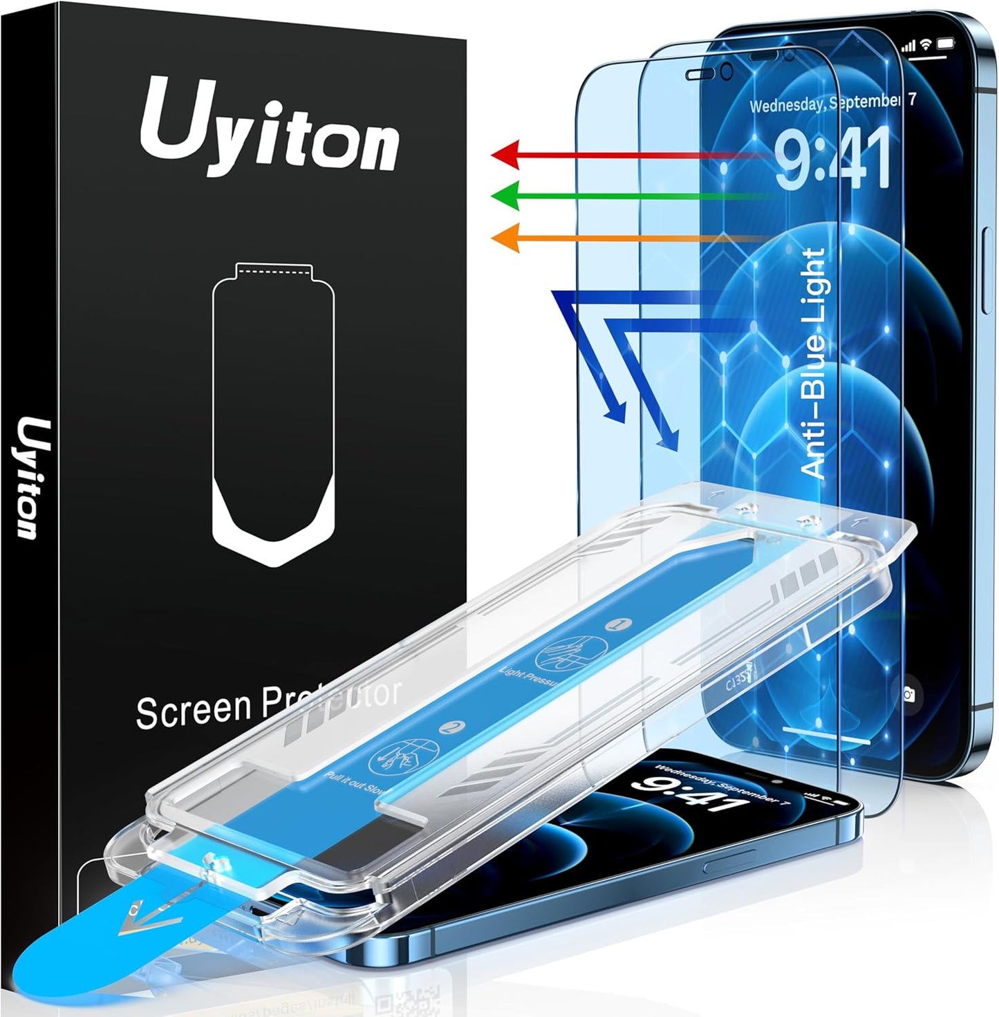 Uyiton Anti-Blue Light for iPhone 12 Pro Max Screen Protector - Unbreak-Glass Full Coverage Case Friendly Scratch Resistance 9H Tempered Glass Screen Protector for iPhone 12 Pro Max, 2 Pack