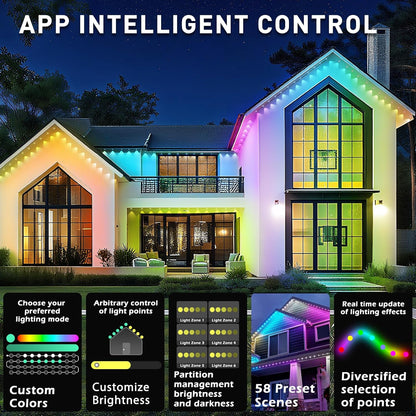 100ft Permanent Outdoor Lights,for House Roof, Christmas, Holiday, Party, Daily Lighting, IP67 Waterproof,RGB Eaves Lights with Multi Scene Modes for Halloween