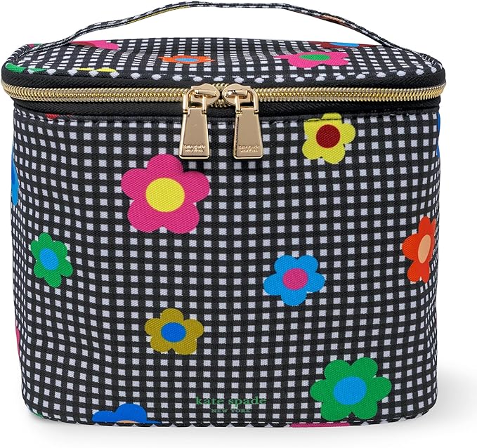 kate spade new york, Insulated Lunch Tote, Small Lunch Cooler, Cute Lunch Bag for Women, Striped Thermal Bag with Double Zipper Close and Carrying Handle, Gingham Garden