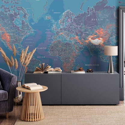 artgeist Premium Wall Mural World Map 177x124 in - XXL Non-Woven Wallpaper Fleece Wall Decor Photo Print Picture Image Design Home Map of The World k-A-0061-a-d