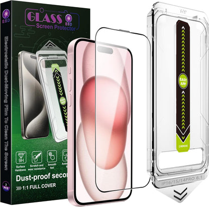 [2-Pack Ultra HD Clear Screen Protector for iPhone 14 Pro/15/16 (6.1-Inch),9H Tempered Glass,Full Coverage,Anti-Fingerprint,Auto Dust Removal,Bubble-Free,Easy Installation