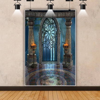 Renaiss 4x6ft Medieval Castle Backdrop for Photoshoot Portrait Pillar Torch Gothic Stone Tower Ancient Old Fortress Interior Photography Background Halloween Party Decor Wallpaper Photo Studio Props