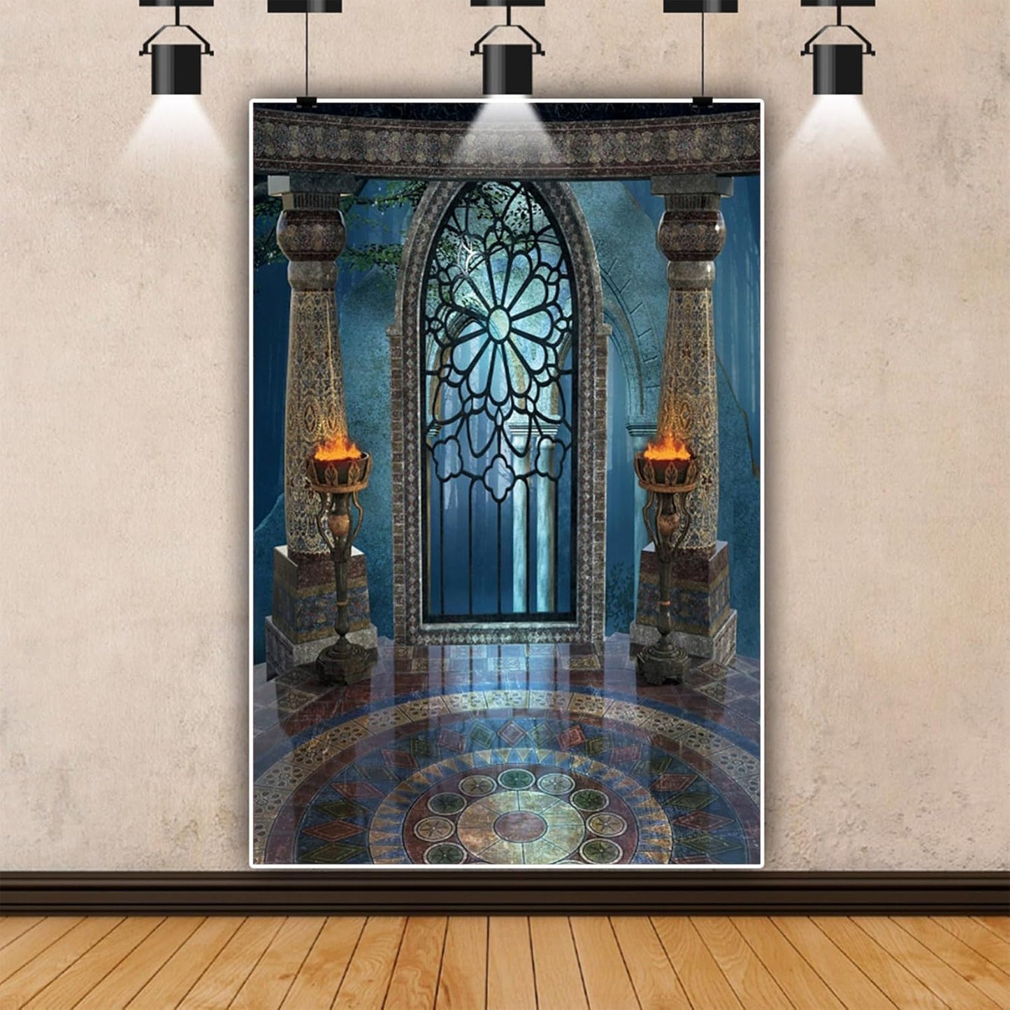 Renaiss 6x8ft Medieval Castle Backdrop for Photoshoot Portrait Pillar Torch Gothic Stone Tower Ancient Old Fortress Interior Photography Background Halloween Party Decor Wallpaper Photo Studio Props