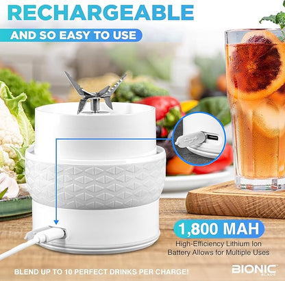 Bionic Blade Mini Portable Blender Juicer Bottle 26.5 oz, BPA-Free - Cordless & Rechargeable, Travel-Friendly Size for Smoothies, Shakes, Juices, Home & Kitchen Essentials, White, As Seen on TV