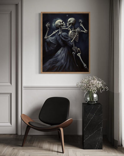 Dancing Skeleton Poster Art Print, Halloween Scary Vintage Wall Art Academia Spooky Painting Decoration for Horror Prints, Gothic Posters Bedroom Decor 89 (Dancing Skeleton, 11 x 14 inches, Wood Frame)