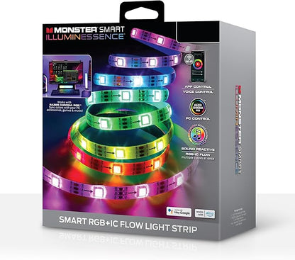 Monster Smart 25 Foot RGB+IC LED Strip Lights, Sound Reactive Strip Lights for Bedroom, App & Voice Control, RGB Light Strip for Room, Alexa Google Home, Razer Chroma Sync, 225 RGB+IC LED Lights